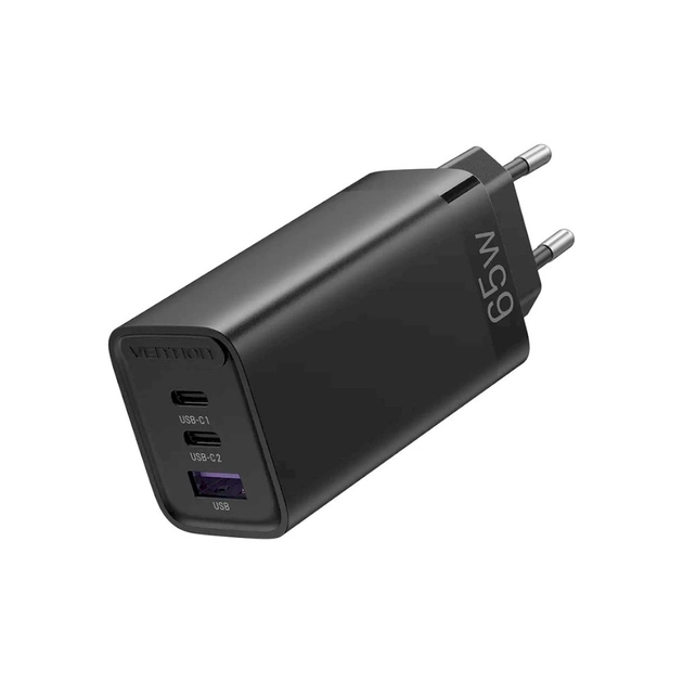 Зарядний пристрій Vention 3xUSB 65W (2xUSB-C+USB-A) PD3.0+QC4.0 black (FEDB0-EU) - зображення 1