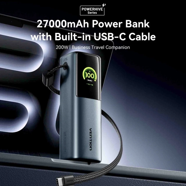 Батарея універсальна Vention 27000 mAh 200W Gray TFT Display Type (FKGH0) - зображення 3