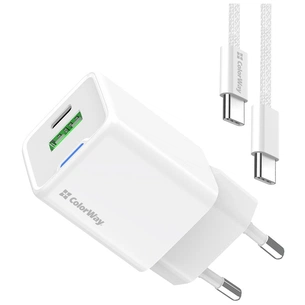 Зарядний пристрій ColorWay C101A GaN Mini 20W PD PPS USB-C + USB-A QC4.0 + cable USB-C to USB-C black (CW-CHS062PDC-WT) изображение 1