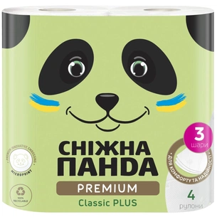Туалетний папір Сніжна Панда Premium Classic Plus 3 шари 4 рулони (4820183972828) зображення 1