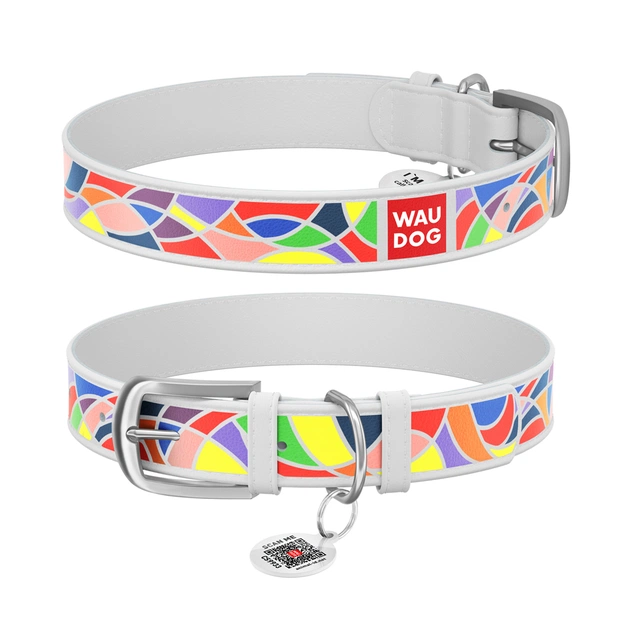 Нашийник для тварин WAUDOG Design з QR паспортом "Вінтаж" L Ш 25 мм Д 38-49 см білий (366615) - зображення 1