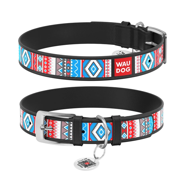 Ошейник для животных WAUDOG Design с QR паспортом "Этно" М Ш 20 мм Д 29-38 см черный (37751) - изображение 1