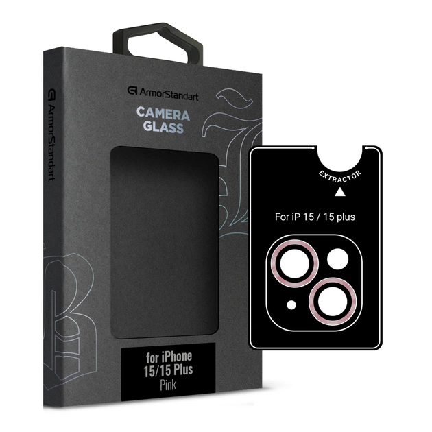 Скло захисне Armorstandart Camera glass Supreme Black Icon iPhone 15/15 Plus Pink (ARM76588) - зображення 1
