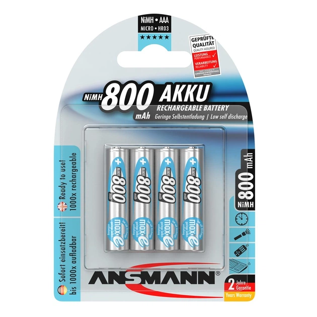 Акумулятори Ansmann AAA/HR03 NI-MH 800 mAh BL 4 шт - picture 1