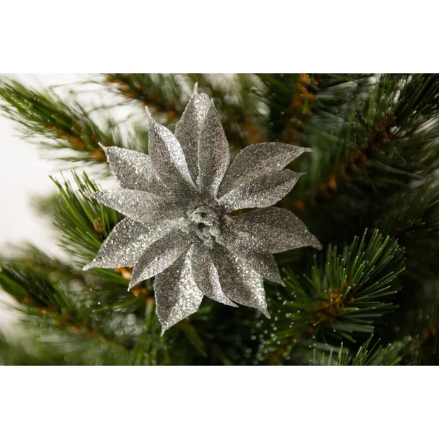 Ялинкова іграшка House Of Seasons Квітка декоративна на кліпсі срібляста H&S 10 см 3 шт (8720362230816) - picture 3