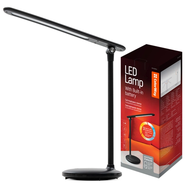 Настільна лампа ColorWay 4W з вбудованим акумулятором 1800 mAh USB in/out 5V*1A, black (CW-DL02B-B) - picture 1