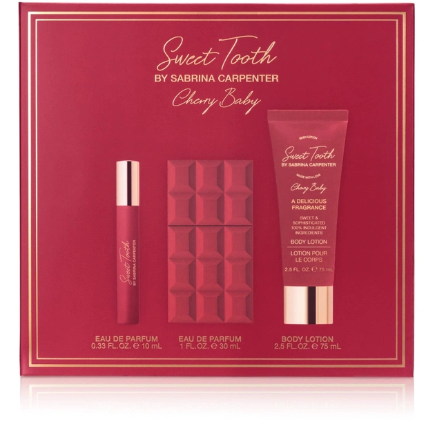 Набір косметики Sabrina Carpenter Cherry Baby Парфумована вода 30 мл + Мініатюра 10 мл + Лосьйон для тіла 75 мл (810023679806) - picture 1