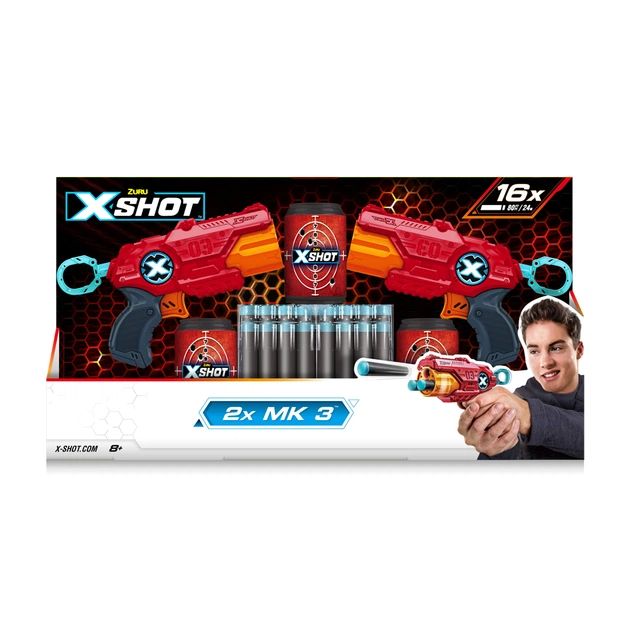 Іграшкова зброя Zuru X-Shot Red Набір швидкострільних бластерів EXCEL MK 3 Double (2 бластира, 3 банки, 16 патронів) (36432R) - зображення 1