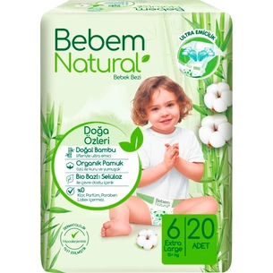 Підгузки Bebem Natural 6 Extra large 15+ кг 20 шт (8690536806041) зображення 1