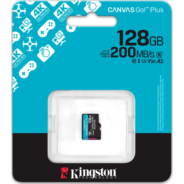 Карта пам'яті Kingston 128GB microSDXC сlass 10 UHS-I U3 V30 A2 Canvas Go Plus G4 (SDCG4/128GBSP) - picture 3