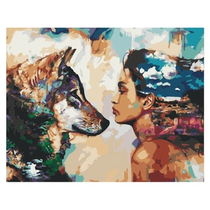 Картина по номерам Strateg Поп-арт Дівчина та вовк 40х50 см VA-0064 (4820220563248) зображення 1