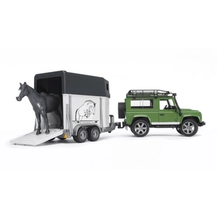 Спецтехніка Bruder Land Rover Defender з причепом та конем (02592) зображення 1