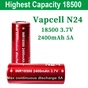 Акумулятор Vapcell 18500 N24 Li-Ion 2400mAh 1шт - зменшене зображення 3