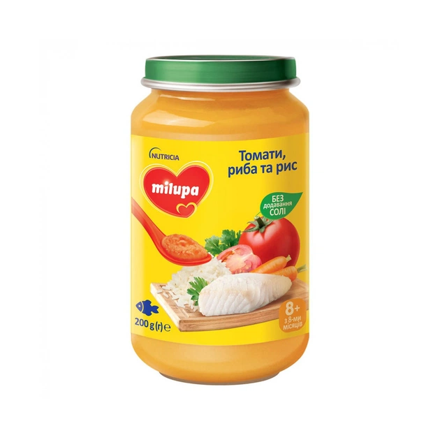 Детское пюре Milupa томаты, рыба и рис 200 г (5900852064432) - изображение 1