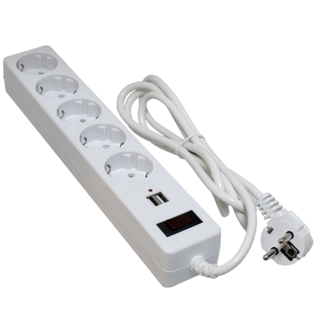 Мережевий фільтр живлення Patron 1.8m + 2 USB 2.0, 2.1A, 5 роз. White (EXT-PN-SP-52-USB-W) - зображення 1