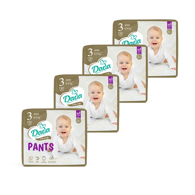 Подгузники Dada Extra Soft 3 Midi (6-11 кг) 136 шт. (4 упаковки по 34 шт) (4820174989613) - изображение 1