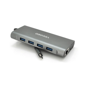 Концентратор VEGGIEG USB-C 7-in-1 USB-C + 3xUSB 3.0 + HDMI + 3.5mm + SD/TF + RJ45 0.1m silver (TC11-S) зображення 1