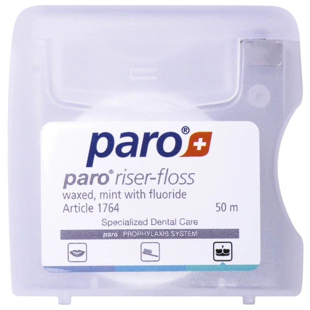 Зубна нитка Paro Swiss riser-floss вощена з м'ятою і фторидом 50 м (7610458017647) - picture 1