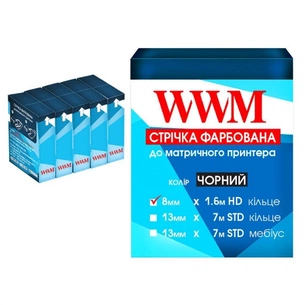 Стрічка до принтерів 8мм х 1.6м HD к. Black*5шт WWM (R8.1.6H5) зображення 1