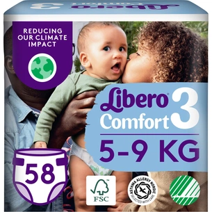 Підгузки Libero Comfort Розмір 3 (5-9 кг) 58 шт (7322541756752) зображення 1