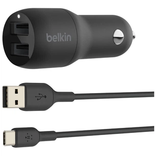 Зарядний пристрій Belkin Car Charger (24W) Dual USB-A, USB-A - USB-C, 1m, black (CCE001BT1MBK) зображення 1