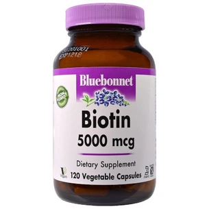 Вітамін Bluebonnet Nutrition Біотин (B7) 5000 мкг, Biotin, 120 вегетаріанських капсул (BLB0448) зображення 1