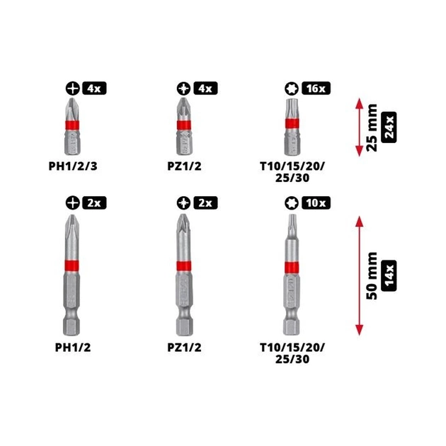 Набір біт Einhell 42шт, HEX, PH, PZ, Torx, 50мм, кейс (118953) - picture 12