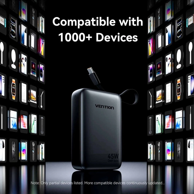 Батарея універсальна Vention 20000 mAh 45W Mini with Built-in USB-C Cable Gray (FHGH0) - зображення 9