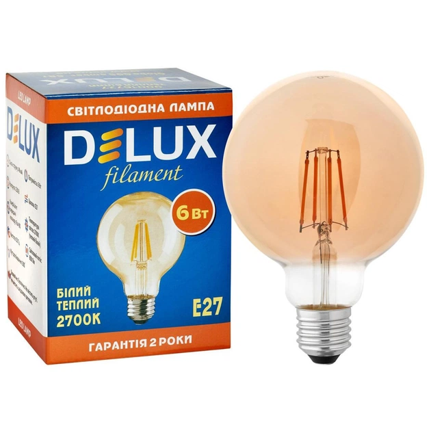 Лампочка Delux Globe G95 6Вт E27 2700К amber filament (90016727) - picture 3