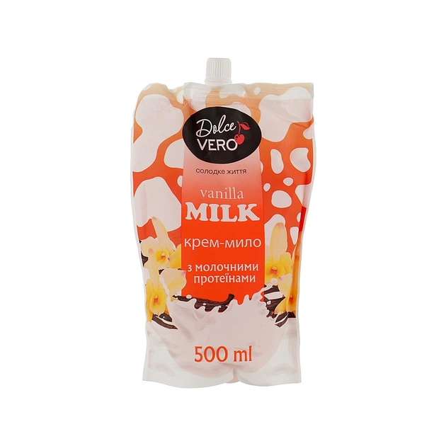 Рідке мило Dolce Vero Vanilla Milk з молочними протеїнами дой-пак 500 мл (4820091146939) - изображение 1
