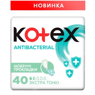 Щоденні прокладки Kotex Antibacterial Extra Thin 40 шт. (5029053549149) зображення 1
