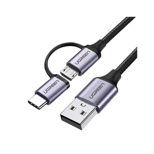Дата кабель USB 2.0 AM to USB-C + Micro 5P 1.0m 3A US177 black Ugreen (30875) зображення 1