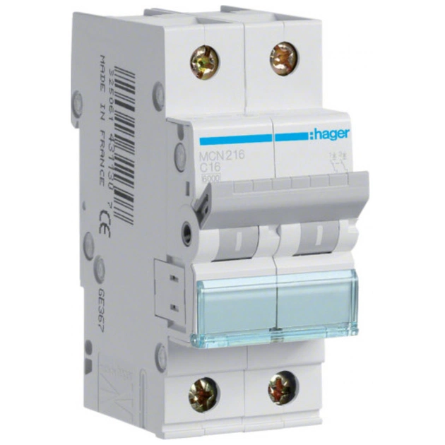 Автоматический выключатель Hager 2-п. C 16A (6kA) 2M (A) (MCN216) - изображение 1