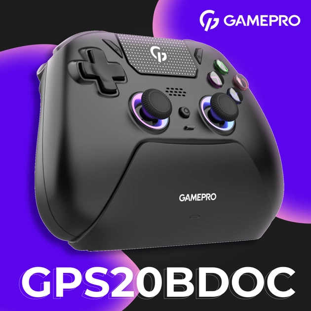Геймпад GamePro із зарядною станцією 2.4G/BT 5.1/USB (Switch/PS/PC/iOS/Android) RGB Black (GPS20BDOC) - зображення 4