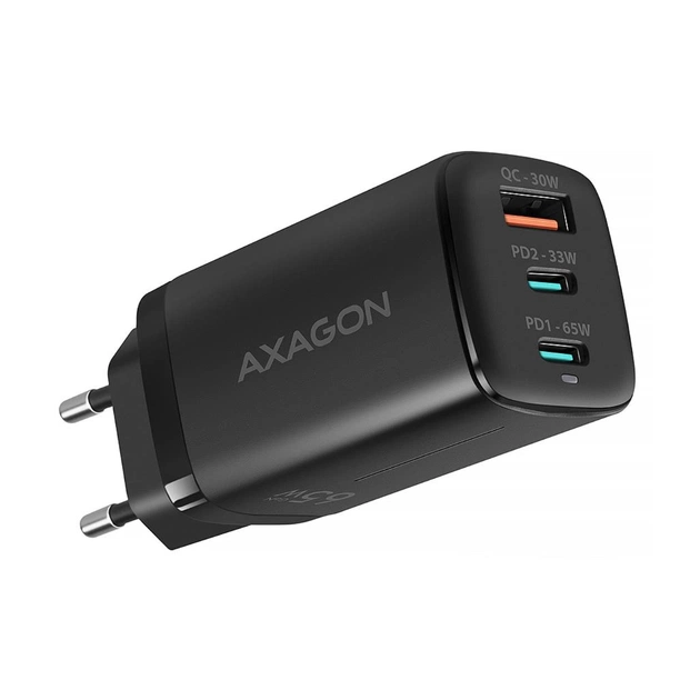 Зарядное устройство AXAGON 1xUSB + 2xUSB-C 65W QC4+ PD3.0 PPS black (ACU-DPQ65) - изображение 1