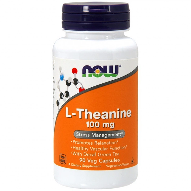 Амінокислота Now Foods L-теанін, L-Theanine, 100 мг, 90 вегетаріанських капсул (NOW-00145) - зображення 1