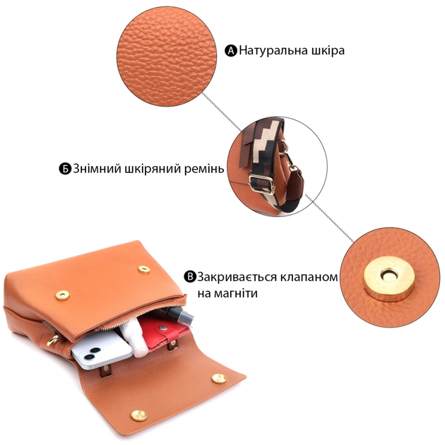 Сумка Vintage З натуральної шкіри Руда (22669) - зображення 4