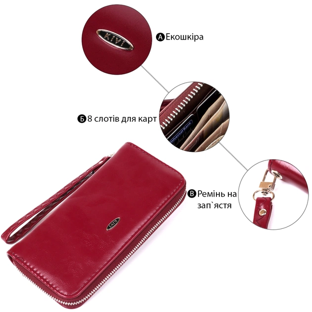 Гаманець Kivi З екошкіри Бордовий (19035) - зображення 5