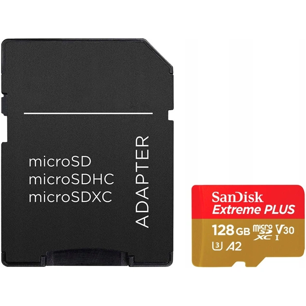 Карта пам'яті SanDisk 128GB microSD class 10 V30 Extreme PLUS (SDSQXBD-128G-GN6MA) - изображение 1