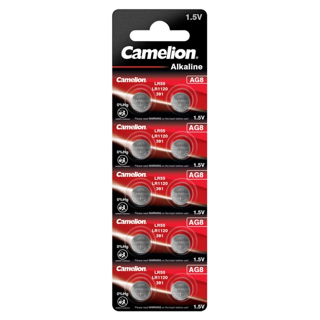 Батарейка AG8 / LR55 / LE1120 / 391 Alkaline * 10 Camelion (AG8-BP10) - зображення 1
