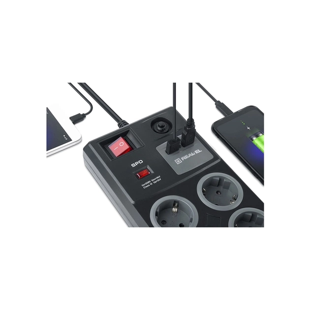 Мережевий фільтр живлення REAL-EL RS-8F USB CHARGE 3m, black (EL122300004) - picture 4