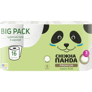 Туалетний папір Сніжна Панда Premium Classic Plus 3 шари 16 рулонів (4820183972842) зображення 1