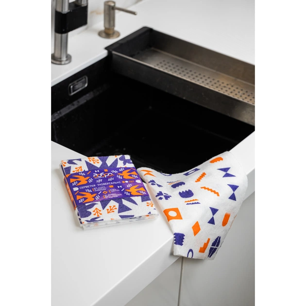 Серветки для прибирання Добра Господарочка Колекція Вибійка Універсальні Білі з принтом 2 шт. (4820086524032) - picture 6