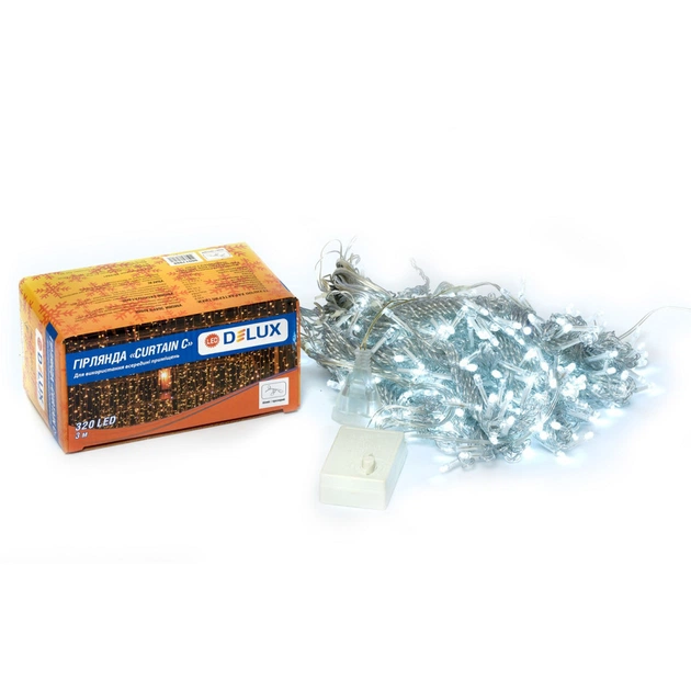 Гірлянда Delux Curtain С 320LED 3х3 м білий/прозорий IP20 (90017998) - зображення 1
