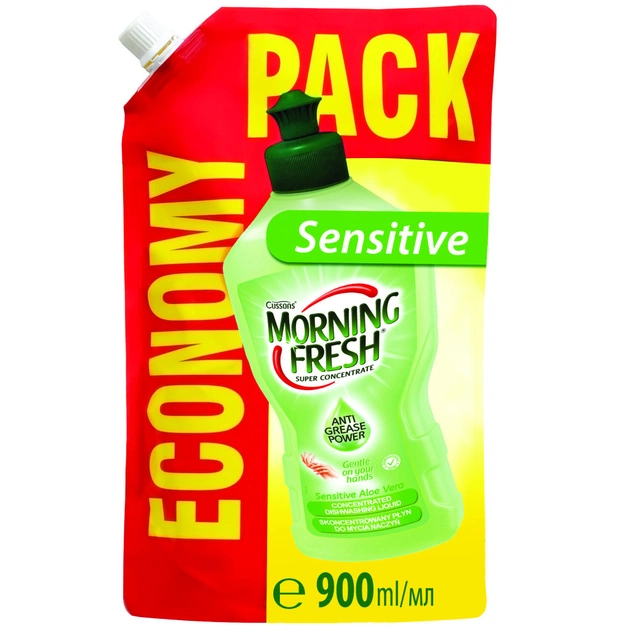 Засіб для ручного миття посуду Morning Fresh Sensitive Aloe Vera змінна упаковка 900 мл (5900998023430/5000101509858) - изображение 1