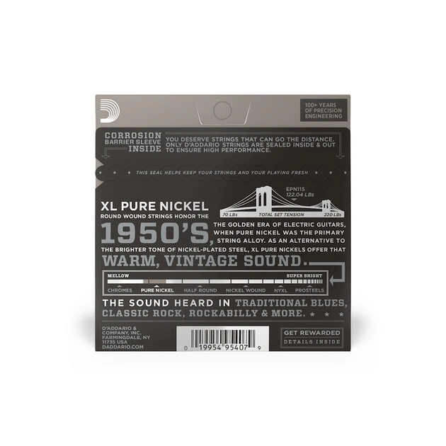 Струни для гітари D'Addario XL Pure Nickel Blues / Jazz Rock (11-48) (EPN115) - picture 3
