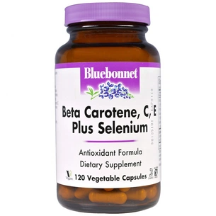 Вітамінно-мінеральний комплекс Bluebonnet Nutrition Бета-Каротин, C, Е + Селен, Beta Carotene, C, E Plus Selenium, 120 рослинних капсул (BLB-00322) зображення 1