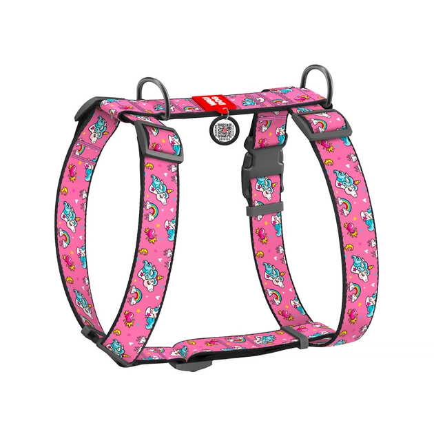 Шлея для собак WAUDOG Nylon анатомічна H-подібна з QR-паспортом "Єдинороги" пластиковий фастекс XL (323-0013) - picture 1