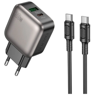 Зарядний пристрій BOROFONE BAS54A Absolute 1xUSB-C PD20W + 1xUSB QC3.0 + cable USB-C to USB-C Black (6941991116223) зображення 1