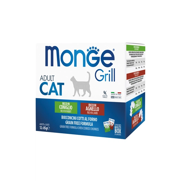 Вологий корм для кішок Monge Cat grill mix з кроликом та ягням 1.02 кг (8009470017534) - зображення 1